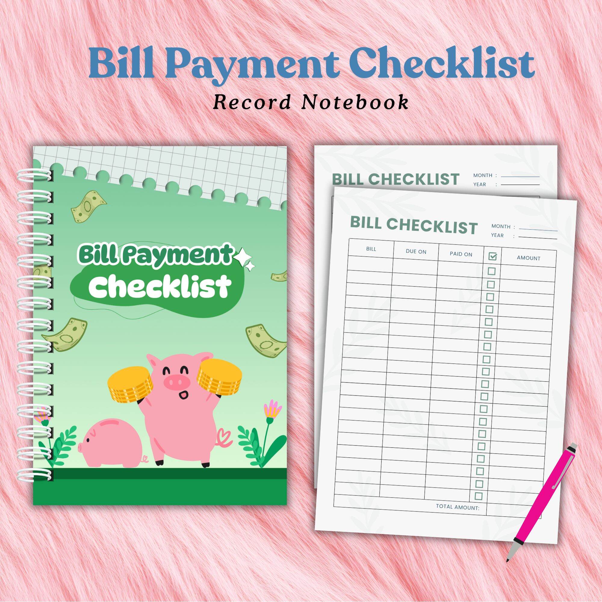 BILL CHECKLIST PAYMENT RECORD BOOK A5 SIZE FREE PEN