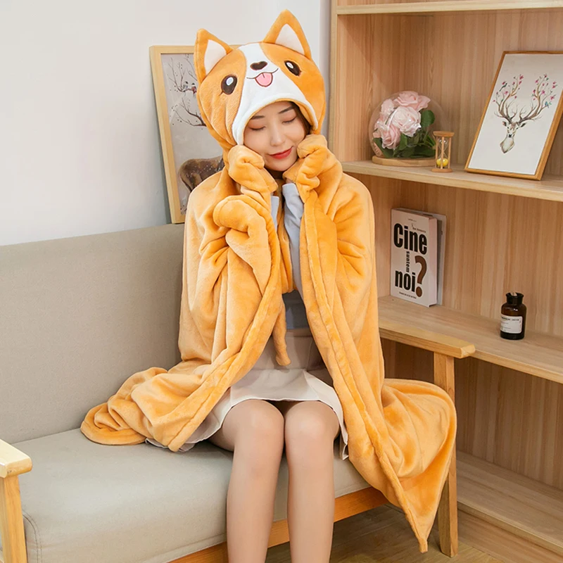 Cartoon Easy-to-Wear Cloak Blanket Cloak Double Layer Winter Thickened Fleece Japanese Cute Office Nap Warm
