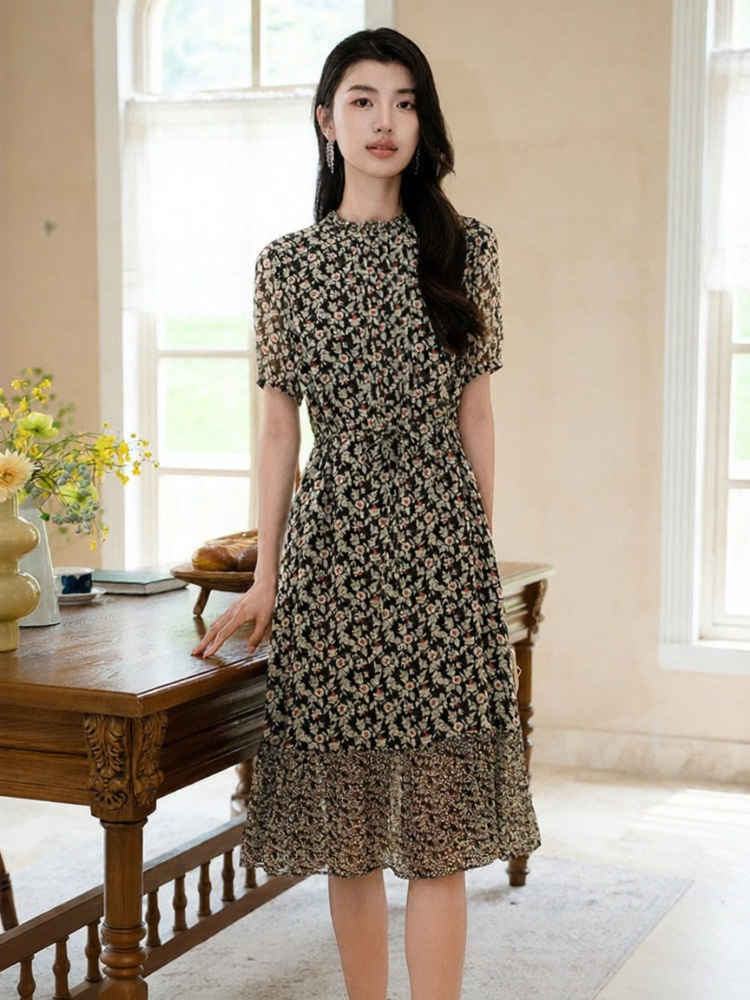 JZ ANNAKRO | Silk Print Pleated Asymmetrical Lightweight Waist-cinching Dress Presyo 10,896 Piso*Libreng Shipping