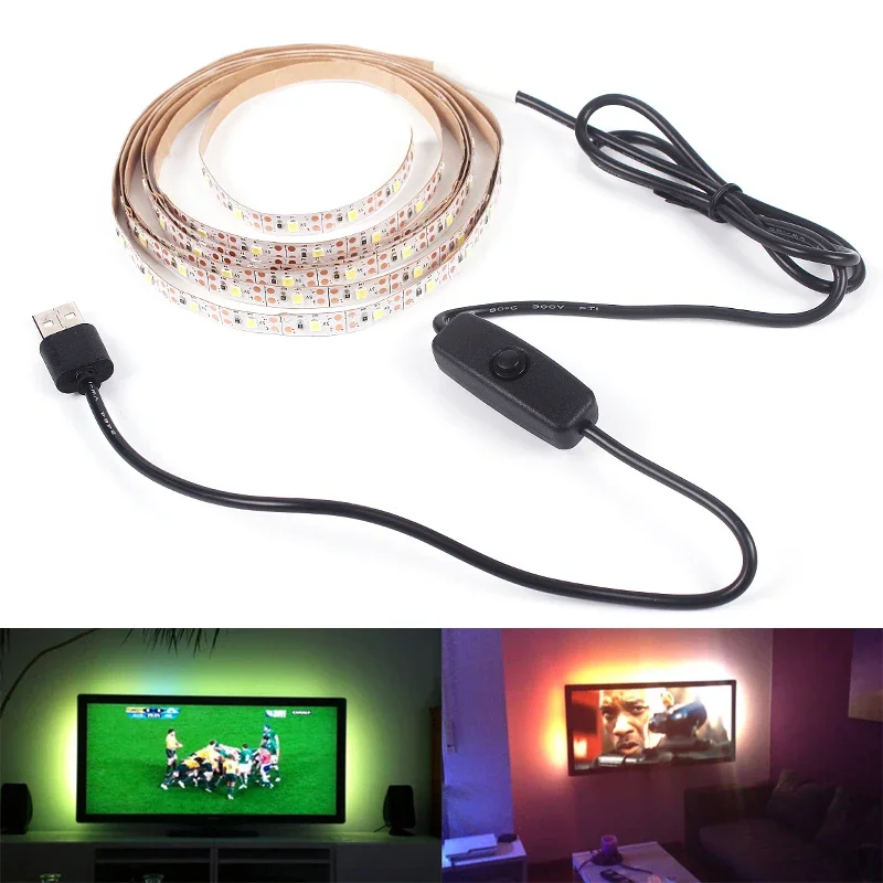 USB LED Strip Lights 2835 DC5V With Switch Flexible Lamp Tape Ribbon TV Desktop Computer Screen Background Lighting Home Decor. 