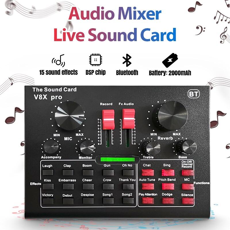 JIALEMEIJIA | Audio Mixer Live Sound Card Bluetooth USB Interface