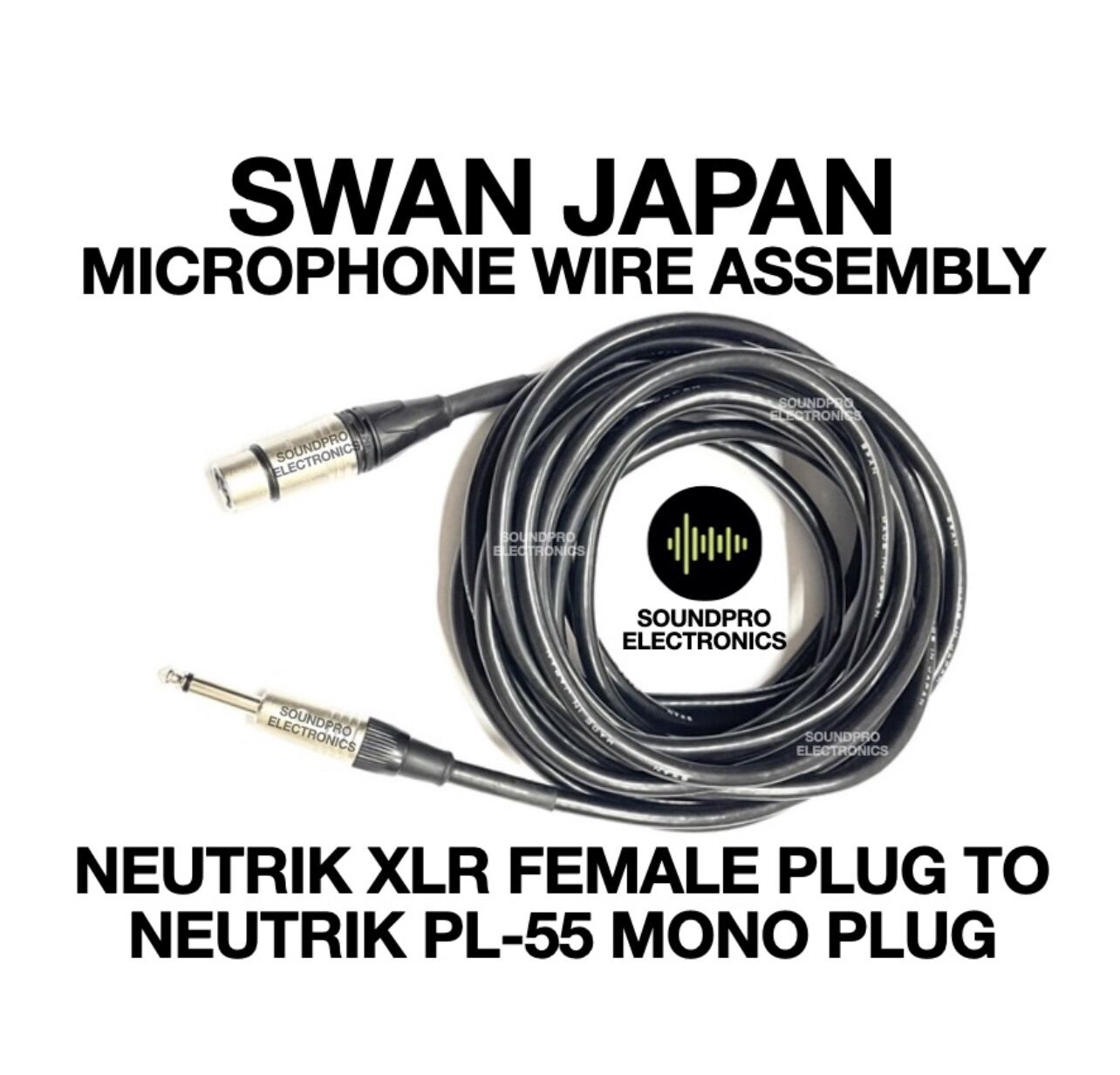 SWAN JAPAN MICROPHONE WIRE ASSEMBLY Neutrik(AA) XLR Female Plug to Neutrik (AA) PL55 Mono Plug