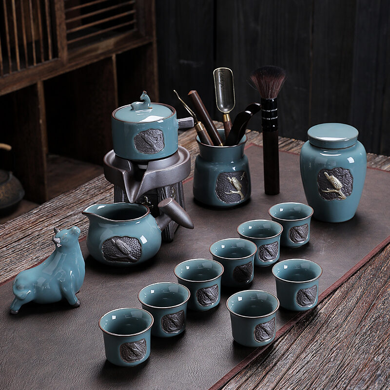 Ge Kiln Tea Set Household Simple Lazy Stone Mill Tea Strainer Automatic