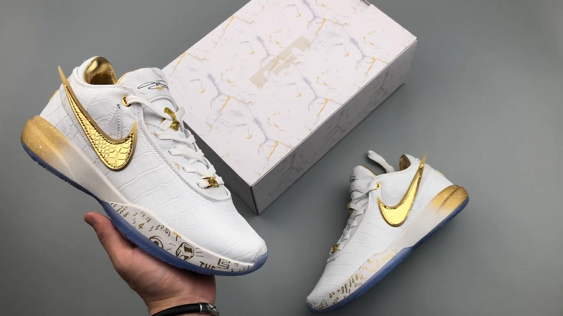 Lebron james white sales and gold shoes