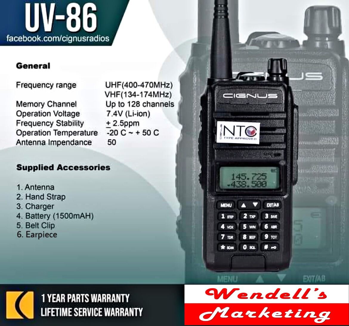 CIGNUS UV86 5watts DualBand Two way Radio with FM Lazada PH