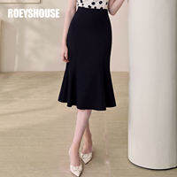 Roey s house | Elegant Smart A-Line Fish Tail Midi Skirt Black