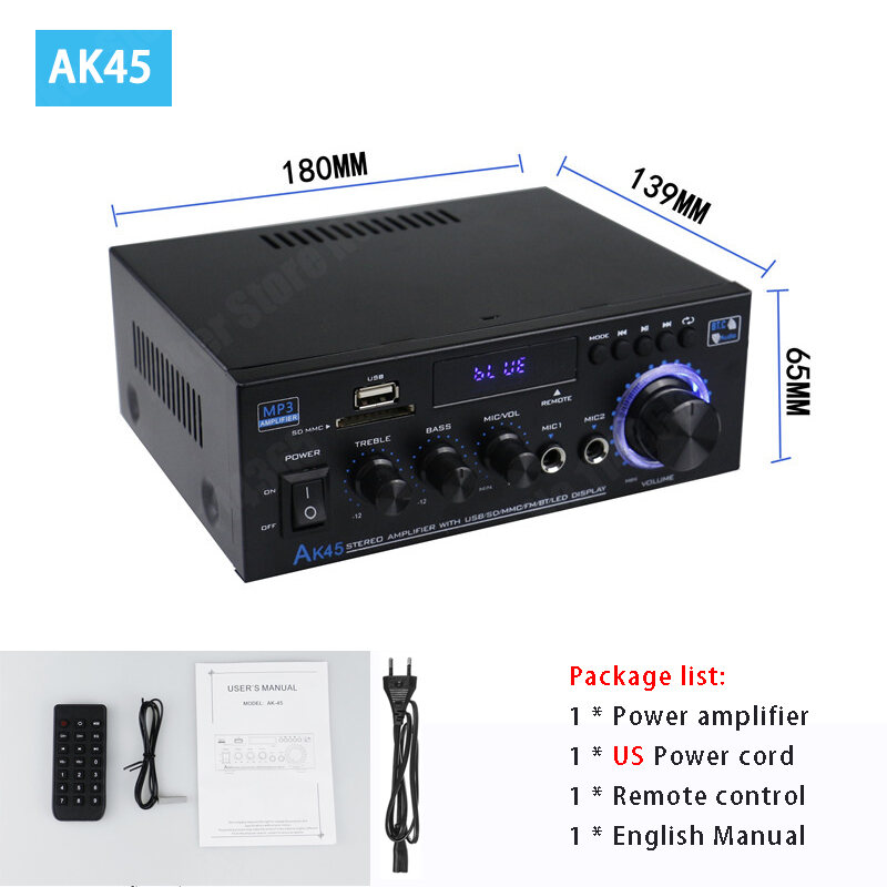 AK45/AK35 800W Home Power Amplifier 2 Channel Bluetooth 5.0 Mini Hifi ...