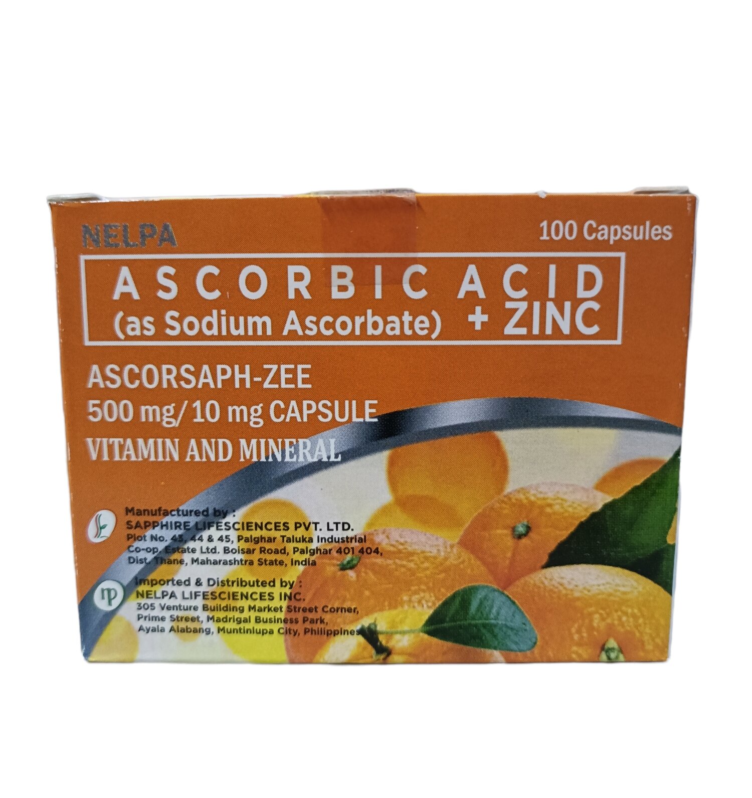 ASCORSAPHZEE Ascorbic Acid as Sodium Ascorbate + Zinc 100capsules