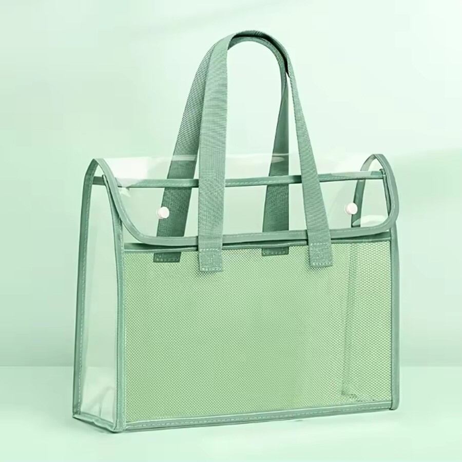 1 Large Capacity Portable Transparent Waterproof Tote Folder Expandable File Storage Pocket with Built-In Organizer