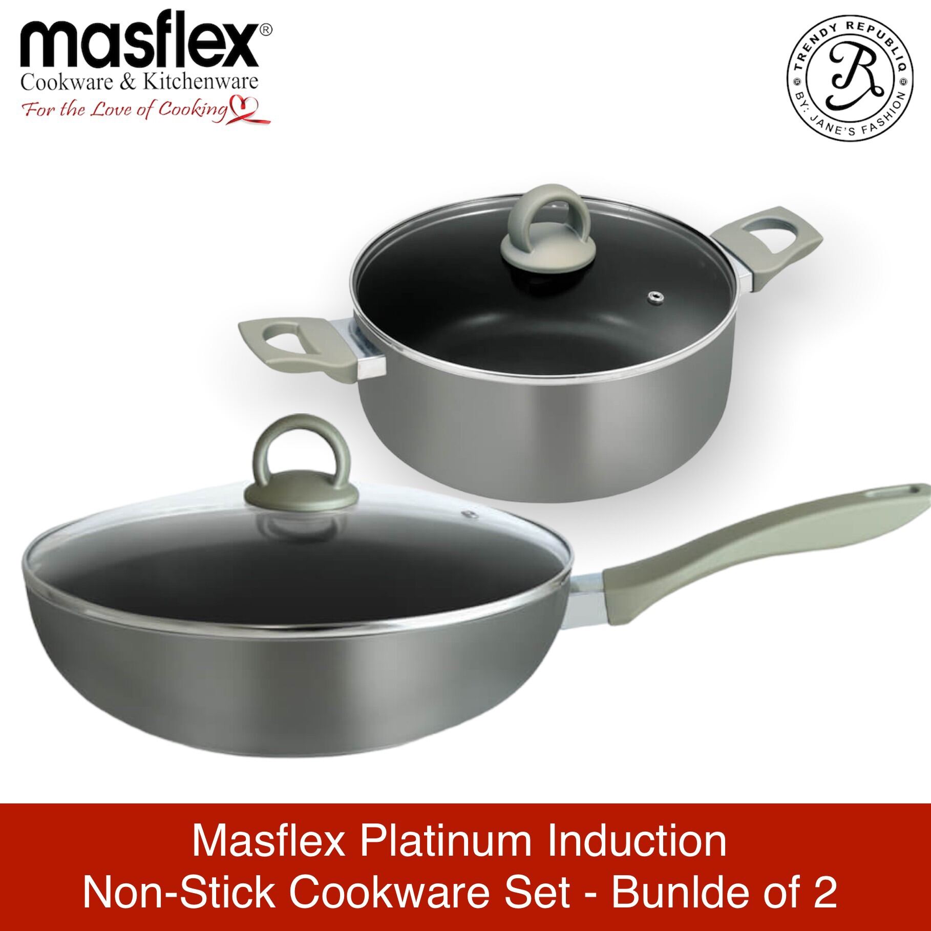 Masflex Platinum Induction Non Stick Cookware Set Bundle of 2