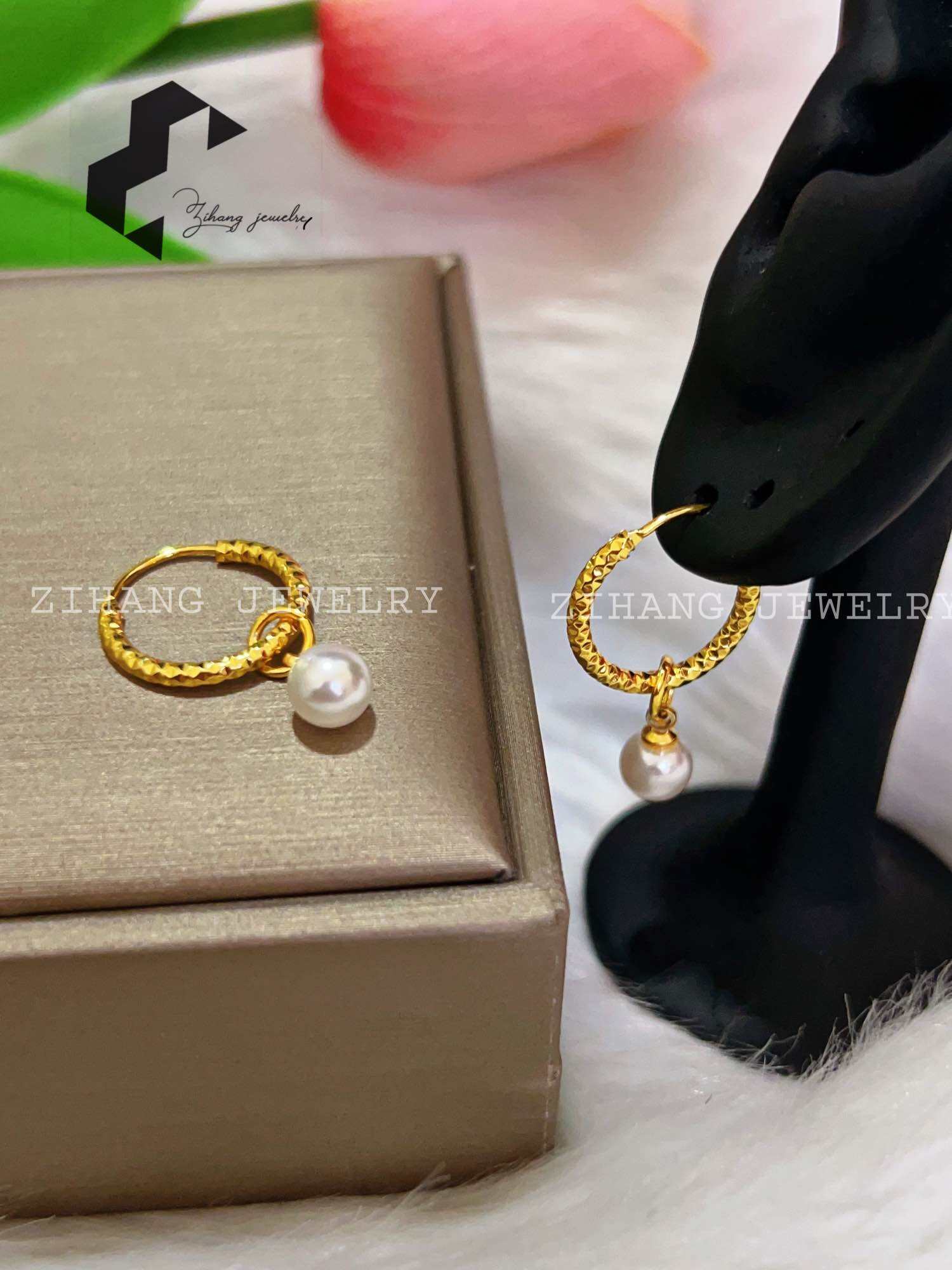 ZIHANG JEWELRY 24K Gold Plated Detachable Dangle Earrings