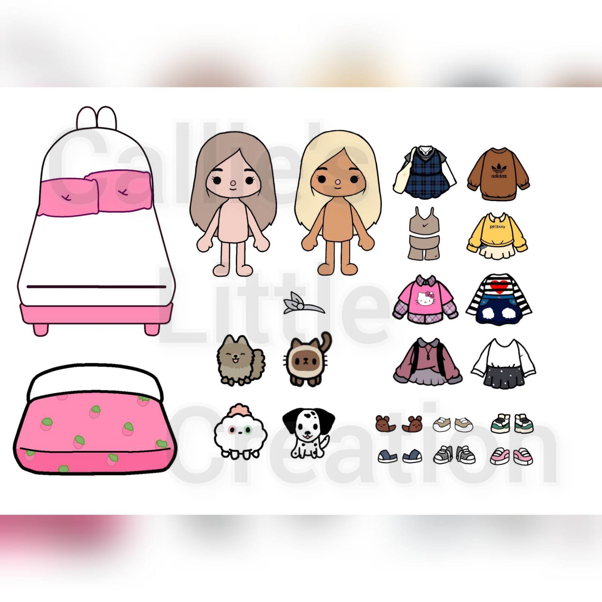 CLC Handmade Toca Boca Paper Doll Set Laminated