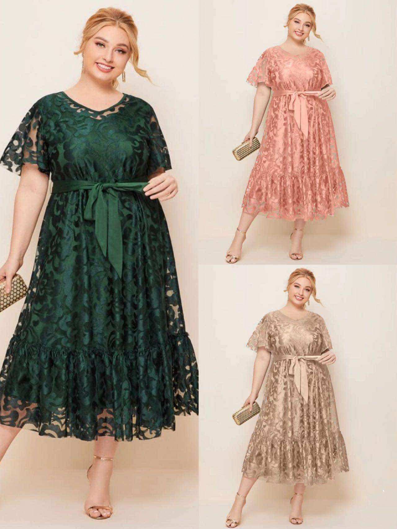 Samlin Lace V-Neck Belt Dress - Slimming Silk Acetate Plus Size | Lazada  Philippines