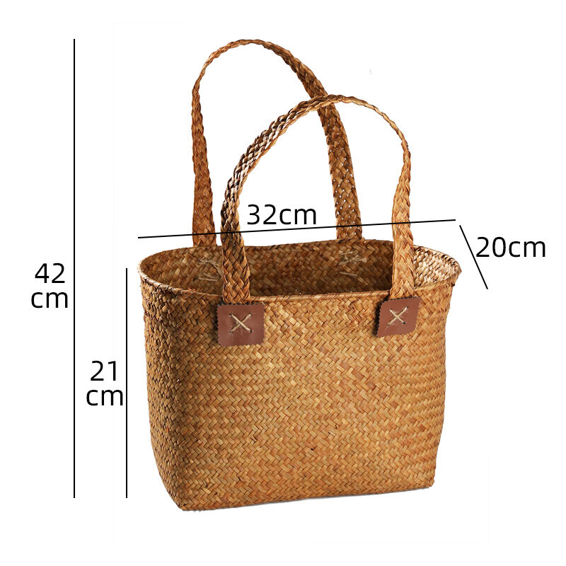 Vegetables Basket Picnic Basket Japanese Style Knitted Hand Bag Oval