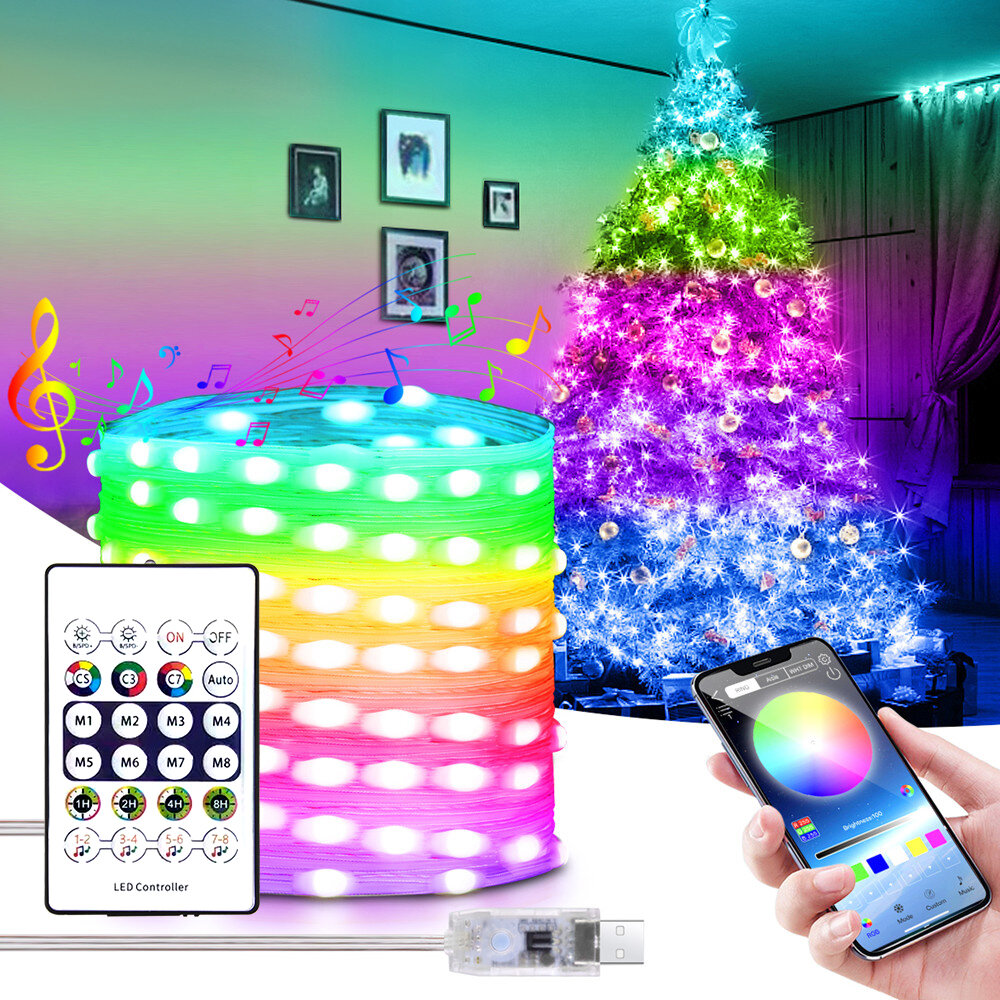 213 dynamic modes 15M RGB IC Smart APP Waterproof LED String Lights Music Synchronized Flashing Christmas Decoration Lights Fairy Lights Application Birthday Party Yard