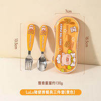 Portable Stainless Steel Childrens Spoon Fork Set Elementary School Students Outing Lulu Pig Joint Name Dining Utensils