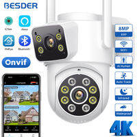 BESDER 4K 8MP PTZ IP Camera Wifi Outdoor Dual Lens Dual Screens AI Auto Tracking 4MP Security Protection CCTV Surveillance ICSee