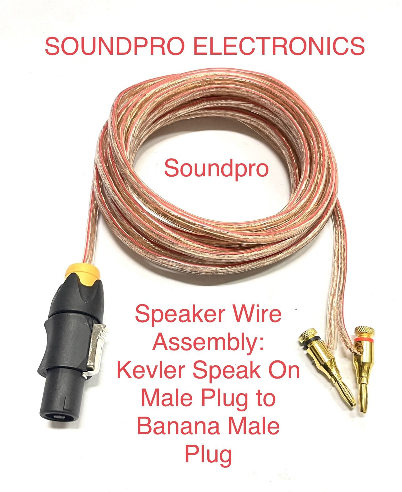 Speaker Wire Assembly Kevler Speak On Male Plug to Banana Male Plug