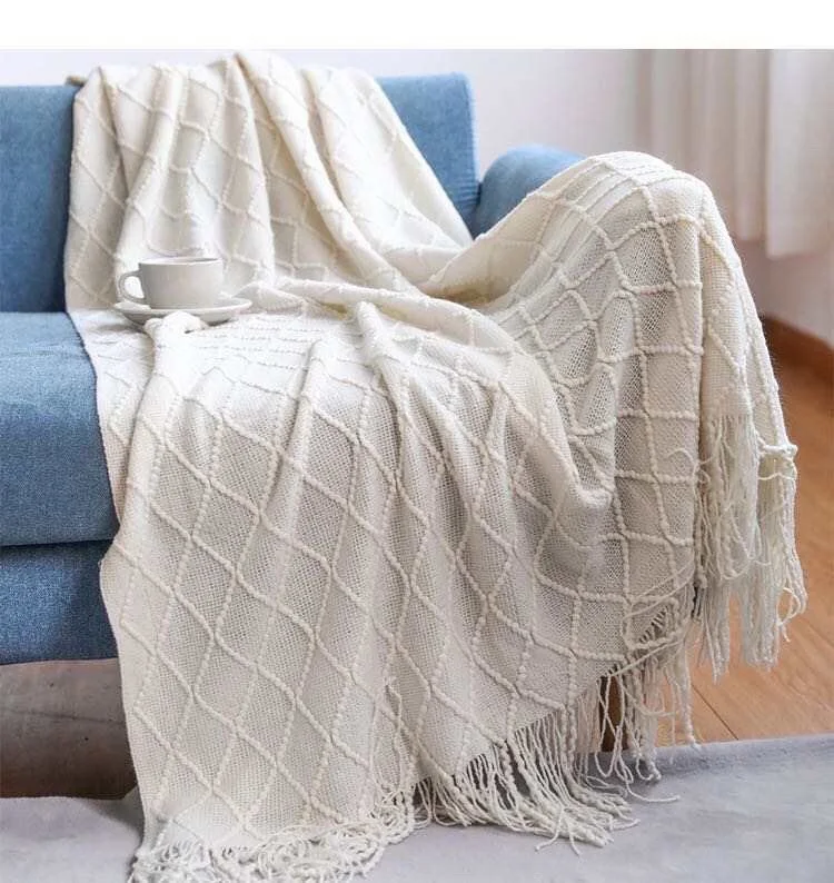 Knitted Throw Blanket with tassels 100% acrylic towel throw sofa blanket bed blanket (5)