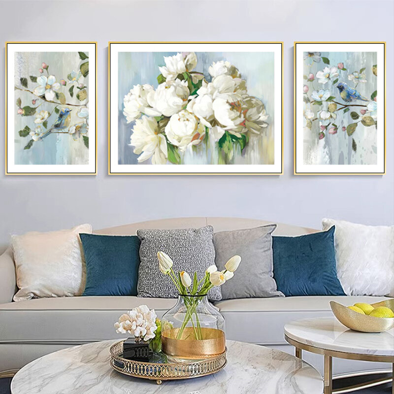 YASISHA | Luxury Abstract Peony and Bird Triptych Wall Art Presyo 2,874 Piso*Libreng Shipping