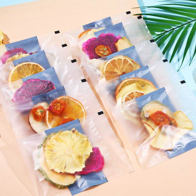 Dried fruit tea, pure dried fruit, fresh fruit slices in bags, cold