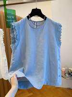 XUNZHU | Design Lace Patchwork Sleeveless Round Neck Summer Casual Thin Vest Shirt