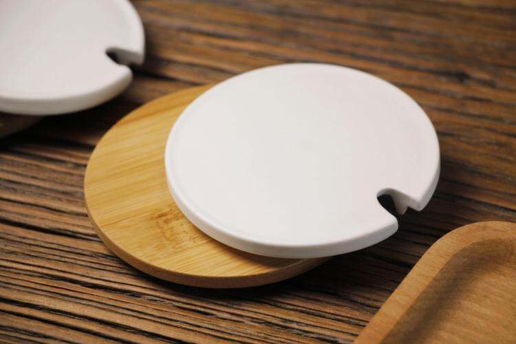 Natural Decorative Bamboo Lids,Dustproof Creative Cover Wooden Silicone Mug  Cup Cover For Mug Jar,4pcs (8cm/3.15'')