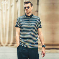 Enjeolon | Silk Finish Cotton Striped Polo Shirt for Men