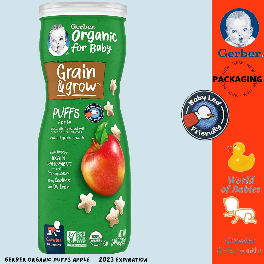 GERBERS US Organic Puffs, 8+ Months babies. Apple, 1.48 oz (42 g) baby