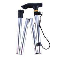 Outdoor Aluminum Alloy Hiking Cane Foldable Anti-slip Walking Stick Elderly Cane Ultra-light Portable Mountain Climbing Staff