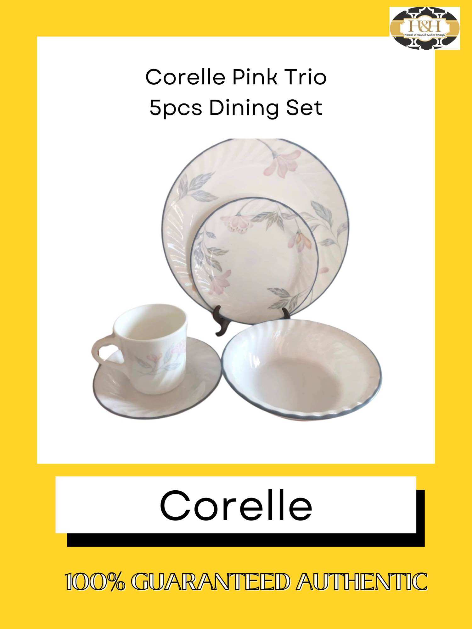 Corelle Pink Trio 5pcs Dining Set (Vintage, gently used) USA