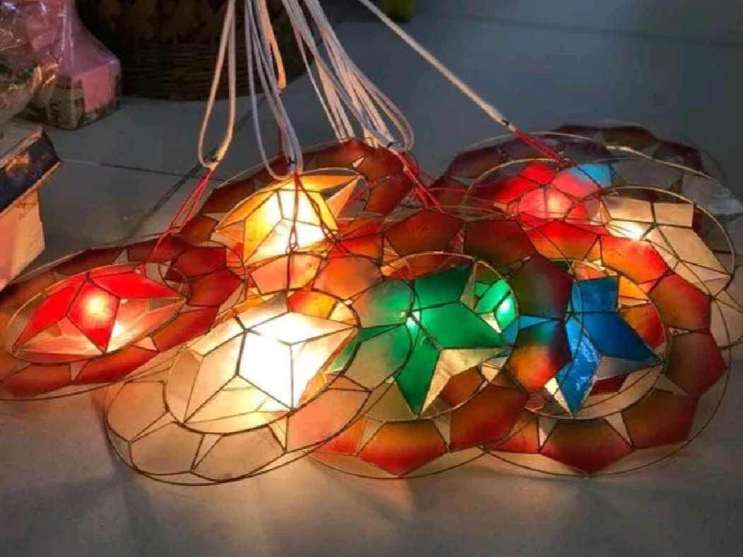 Capiz Lantern Set of 10 Indoor/Outdoor with bulbs and wirings