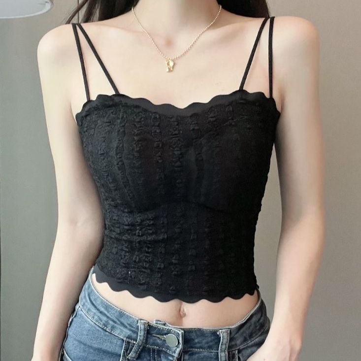 Korean style lace tube top Pleated sexy camisole Underwear with pads for women