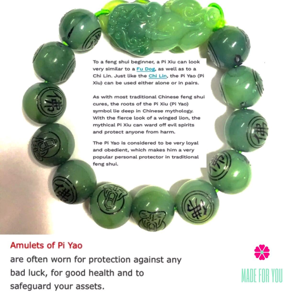 Piyao Gold Money Coin Healing Money green Lucky Charm Bracelet