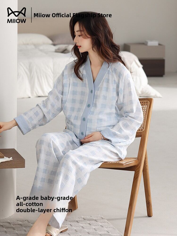miiow | Pure Cotton Maternity Nightgown Summer Thin Breathable Cat Woman Postpartum Sleepwear Nursing Home Clothes Feeding Chest Pad Presyo  1,662 Piso*Libreng Shipping