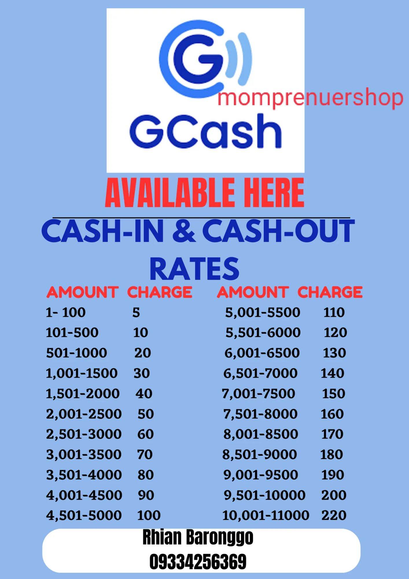 LAMINATED GCASH Signages cash in/out rates 1st(makapal) Lazada PH