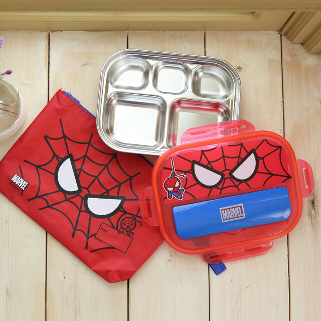 Korean Import Spider-Man Children Cartoon 304 Stainless Steel Plate  Elementary School Lunch Box Bento Box Compartment with Lid