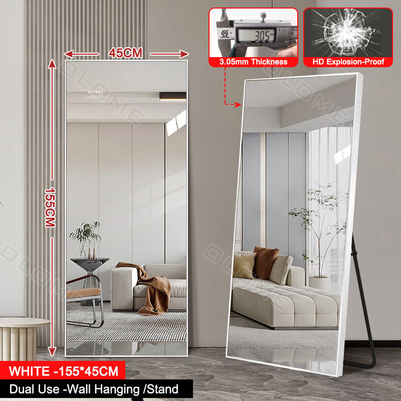 olome 160/150/120CM HD Whole Body Stand Mirror Floor/Wall Mount Dual Use Arch Mirror Vertical Full Body Mirror Metal Frame Full-Length Mirror Explosion-Proof Oversized Vanity Mirror Wall Mounted Mirror For Bedroom Living Room Wedding Mirror