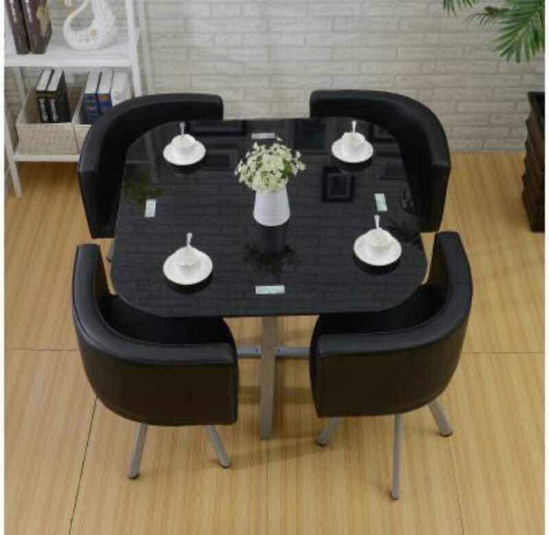 Space saver temper glass 4 seater dining set