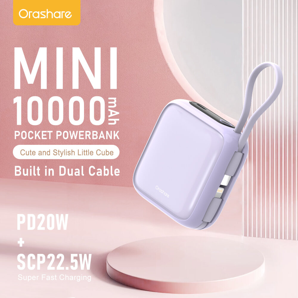 Orashare PCM10 10000mAh Super Mini Powerbank Built In Cable 22.5W Super ...