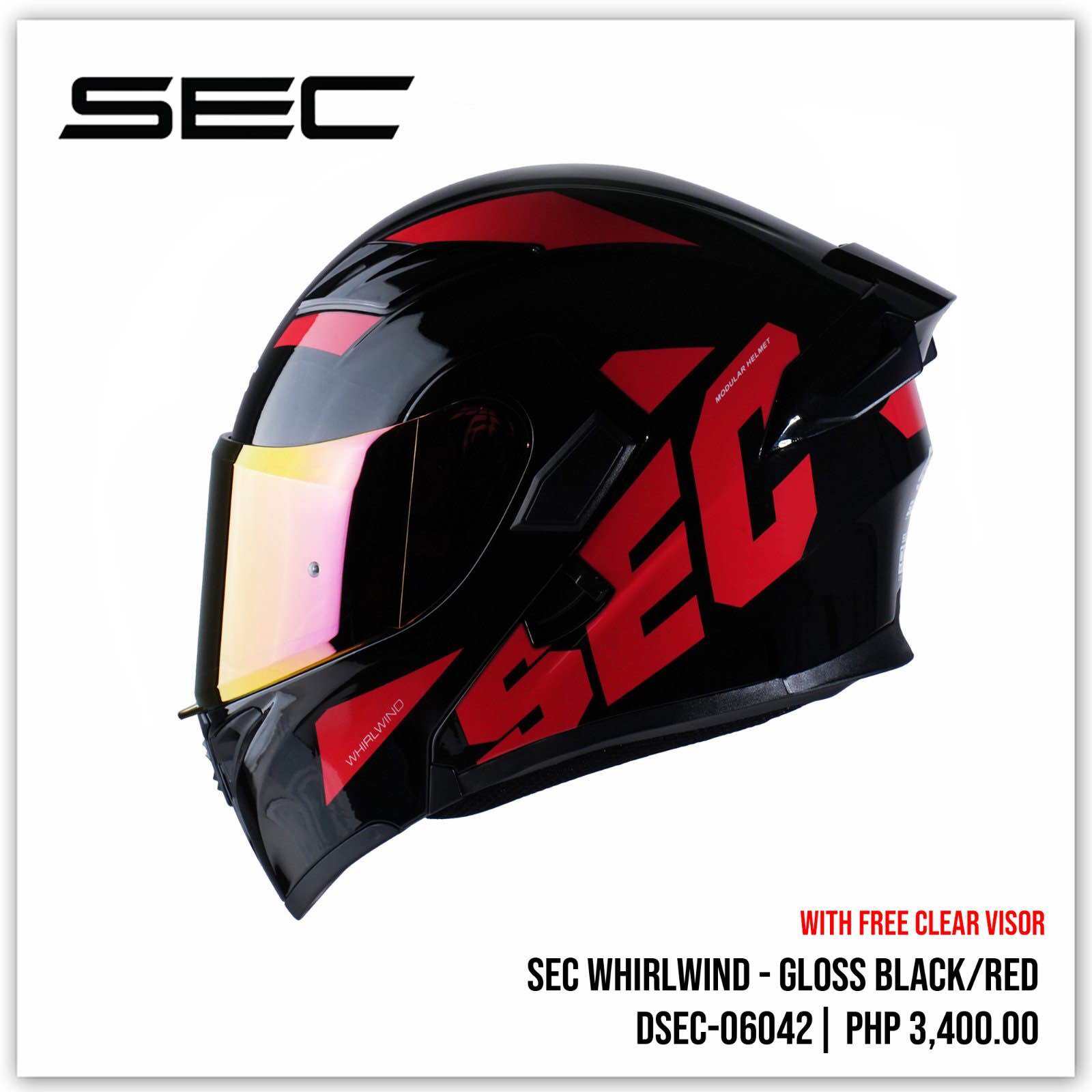 SEC WHIRLWIND MODULAR DUAL VISOR HELMET Gloss Black Helmet Medium