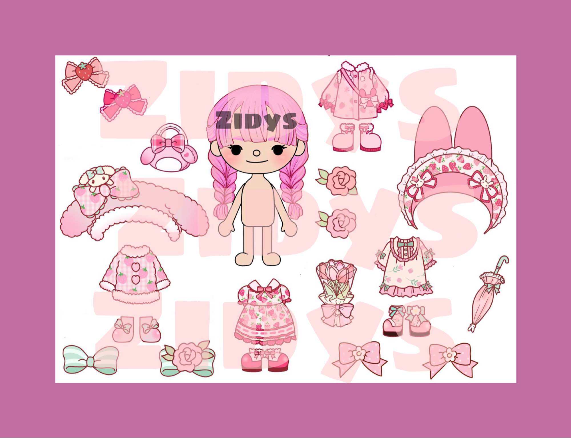 CLC Handmade Toca Boca Paper Doll Set Laminated