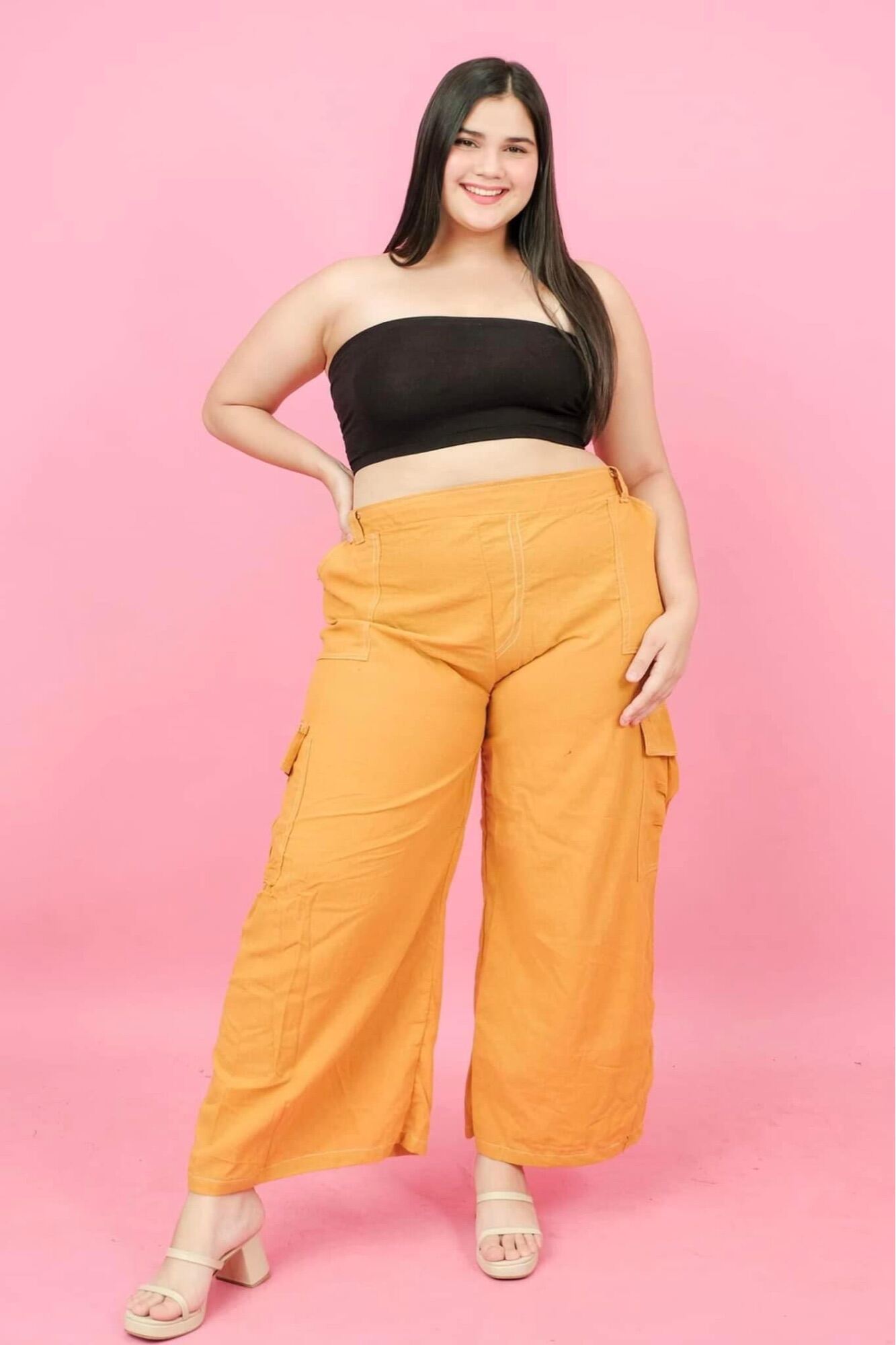 Plus size yellow wide leg outlet pants