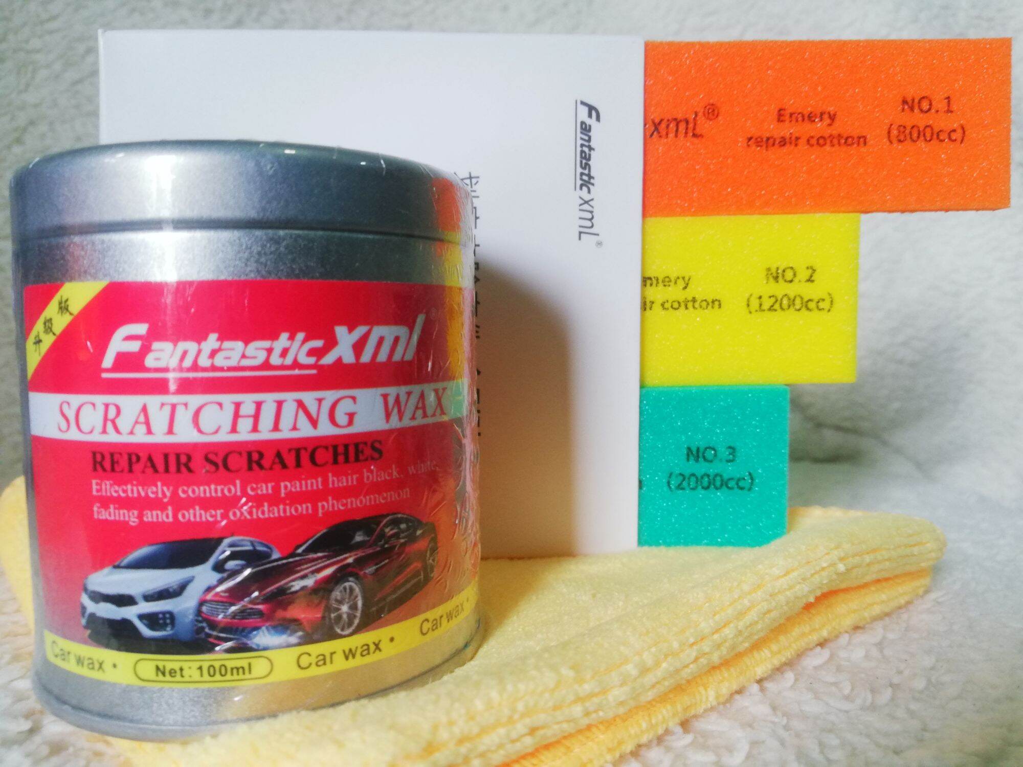 Fantastic XML Scratching Wax Repair Scratches Fading and Oxidation 100ml  with 3 emery cloth and Microfiber towel / Scratch Remover