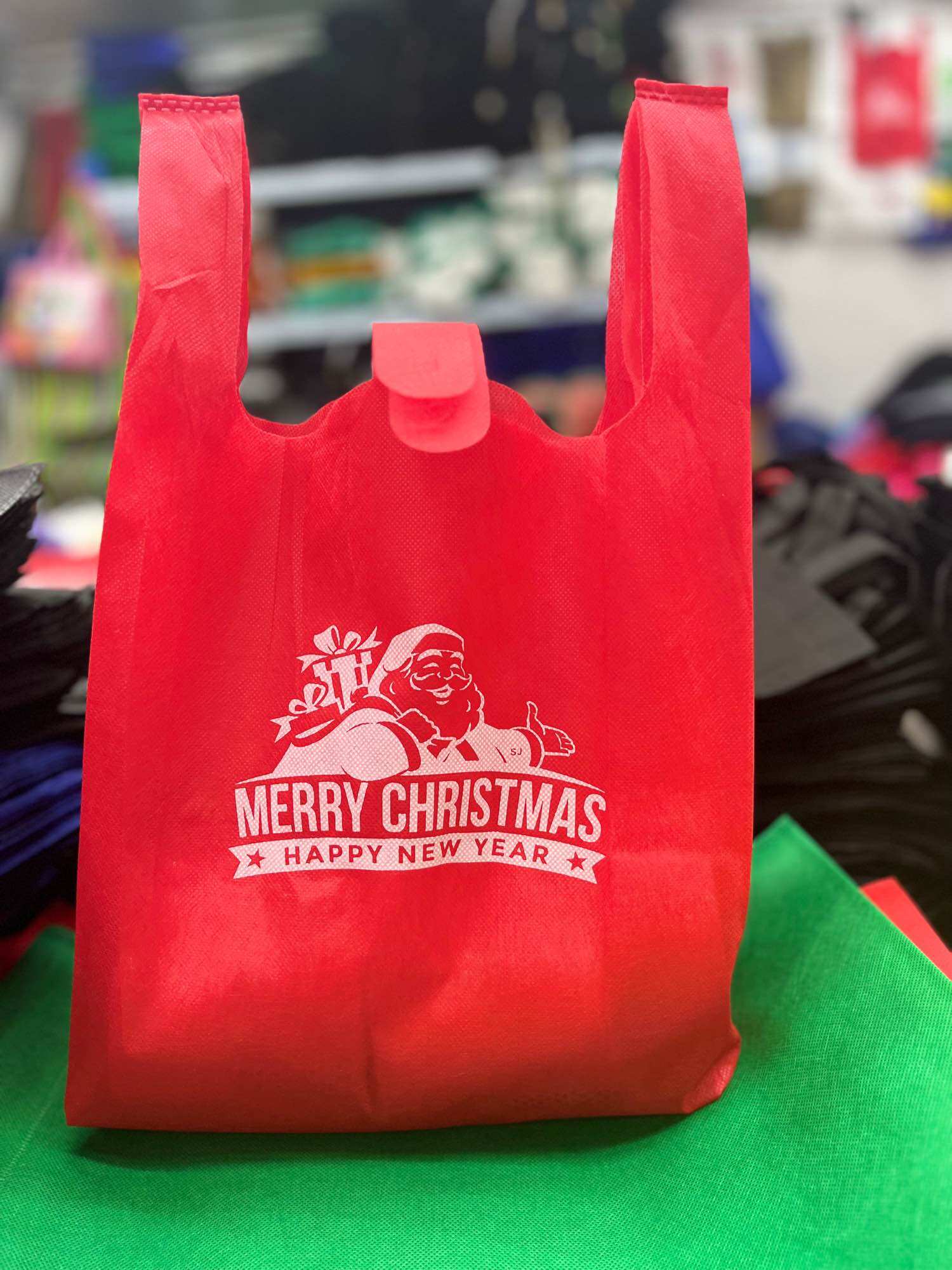Medium Christmas Printed Sando Eco Bags Expandable Non-Woven Bags