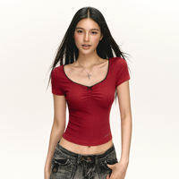 Ariseism | Vintage Red Short Sleeve Lace Collar T-shirt