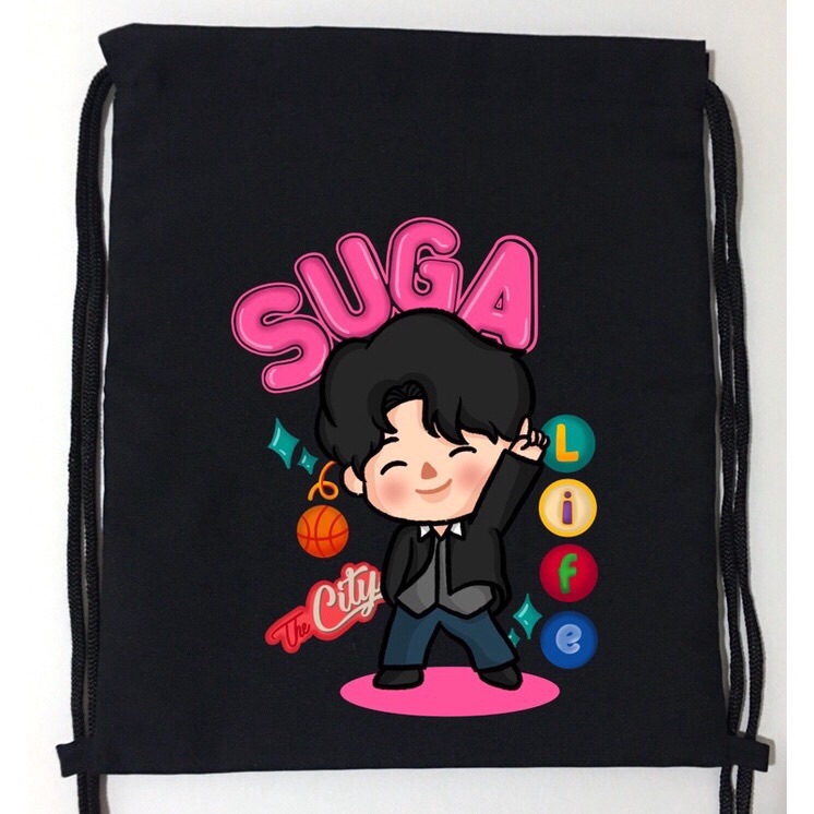 Suga Chibi BTS' Cotton Drawstring Bag