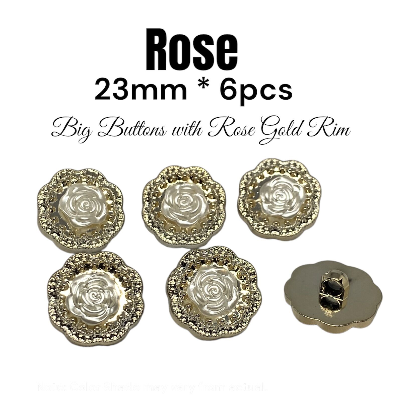 [6pcs.] Big Crimping Rose Gold Coated Faux Pearl Buttons For Garment ...
