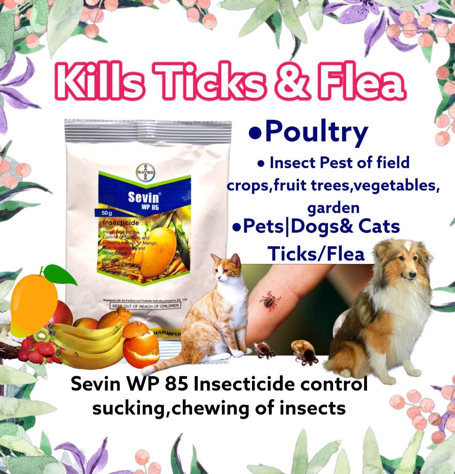 Sevin WP 85 Carbaryl Insecticide Powder Kills Tick and Flea Animals