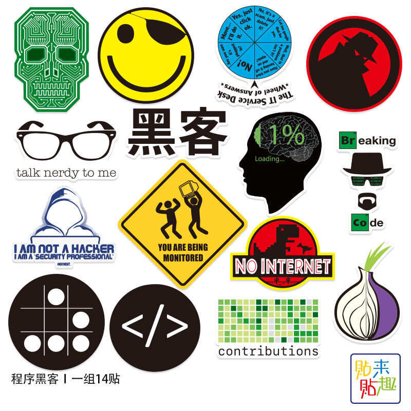 Hacker Programmer Luggage Laptop Graffiti Stickers Stylish Skateboard Electric Motorcycle Helmet Waterproof Stickers. 